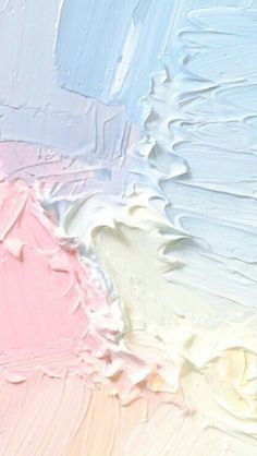 an abstract painting with blue, pink and white colors