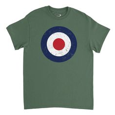 Premium heavy cotton classic fit T-shirt with a great retro graphic on the front. The centerpiece is the striking the great Royal Air Force roundel / RAF logo print that takes center stage. This T-shirt is a tribute to timeless to the world recognized iconic insignia that can be seen on all British Royal Air Force (RAF) aircraft in the United Kingdom (UK) and around the world. Whether you're an aviation aficionado, a history buff, or simply appreciate clean and classic design, this shirt is a must-have in your wardrobe. Comfortable shirt for both men and women. Relaxed and regular fit. The classic crew neck design and short sleeves provide a timeless appeal that pairs effortlessly with your favorite jeans, shorts, or skirts. You can also dress it up with a blazer for a sophisticated look o Retro Crew Neck T-shirt Made In Usa, Retro Cotton T-shirt Made In Usa, Retro Pre-shrunk Crew Neck Shirt, Retro Crew Neck Pre-shrunk Shirt, Retro Crew Neck Shirt With Screen Print, Raf Aircraft, Target Bullseye, Air Force Shirt, How To Clean Iron