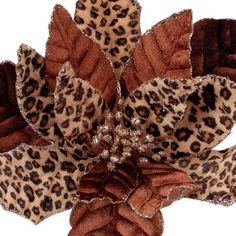 an animal print flower with leaves on it