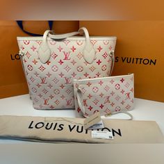 Nib Louis Vuitton Neverfull Mm Cream/Pink M47080 With Pouch % Authentic This Bag Is New, Never Been Used. Come With Dustbag Box And All Accessories. This Bag Is 100% Authentic And Will Also Go Through Ebay's Authentication Process. (Please Note, The Louis Vuitton Gift Box Is Fragile And May Suffer Some Damage During Shipping Although We Strive Our Best To Pack It Well To Avoid Any Damages. Also This Bag May Show Slight Marks/Scratching Or Dust From Storage) 12.2 X 11 X 5.5 Inches (Length X Heigh Designer Pink Bag With Dust Bag, Designer Pink Bags With Dust Bag, Pink Monogram Canvas Rectangular Shoulder Bag, Pink Rectangular Monogram Canvas Shoulder Bag, Designer Pink Bag With Removable Pouch, Designer Pink Bags With Removable Pouch, Luxury Pink Bag For Daily Use, Pink Monogram Canvas Shoulder Bag For Daily Use, Luxury Pink Shoulder Bag With Removable Pouch