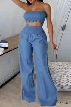 Lasaky - Flattering Ruched Tube Top with Wide Leg Pant Set Maxi Pants, Sleeveless Suit, Two Piece Pants Set, Top And Pants Set, Maxi Dress Party, Outfit Set, Two Piece Outfit, 15 Dresses, Tube Top