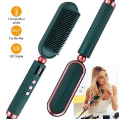 This TeqHome 2-in-1 heated brush straightener and curler for styling. You can straighten hair or curl the ends of your hair. This comb can turn tangled, frizzy, or thick hair into silky and shiny hair instantly. 7 Temperature levels are designed for various hair types. We are devoted to helping you get rid of hair problems and create your dream hair style. Made of PA6+30%GF material, the straightening brush is lightweight, ergonomic overall construction helps make styling a breeze. Heating up in 2 In 1 Hair Curler And Straightener, Silky And Shiny Hair, Heated Brush, Electric Hair Curlers, Brush Straightener, Hot Comb, Electric Hair Brush, Straighten Hair, Hair Straightener Brush