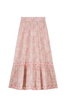 A bohemian skirt for all your light-hearted strolls in the city or in the country. Its play of transparency and ruffled cut make it a signature piece in our bucolic wardrobe. To pair, for example, with the Loria crochet top. The details we love: Long skirt. Smocked at the back. Fastening with zipper on the side. Large ruffle with frieze inlay at the bottom of the garment. Without lining. This item was imagined by Marie Pidancet and her passionate team. Flower Long Skirt, Top En Crochet, Long Pink Skirt, Bohemian Style Skirts, Fiona Walker, Daisy Garden, Louise Misha, Bohemian Skirt, Pink Daisy