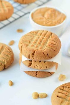 peanut butter cookies stacked on top of each other