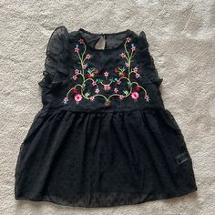 Never Worn, No Flaws Black. Swiss Dot, Embroidered Swing Top Adorable On. Sz Xs (Would Fit A Small) Cute Black Party Tops, Cute Black Short Sleeve Blouse, Cute Black Spring Blouse, Cute Black Blouse With Ruffles, Blue Embroidered Top, Tie Women, White Long Sleeve Shirt, Puff Sleeve Blouse, Long Sleeve Knit Tops