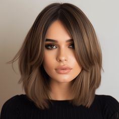 Long Bob With Front Layers, Curtain Bangs Medium Hair Over 40, Medium Length Hair With Wispy Curtain Bangs, Lob With Layers Textured Bob Straight, Kiera Knightly Haircut, Medium Length Hairstyle For Round Face, Fashionable Short Hair, Long Bangs With Bob, Shoulder Length Hair All One Length