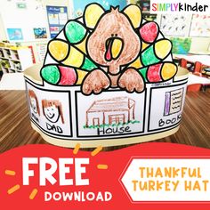 a paper turkey hat with free printables for thanksgiving