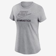 It's your sport. Make sure everybody knows with this relaxed-fit tee. Athletic Heather T-shirt With Logo For Sports Season, Nike Tri-blend Sports T-shirt, Nike Tri-blend Tops For Sports, Nike Sports Tops In Tri-blend, Nike Tri-blend Sports Top, Nike Relaxed Fit T-shirt For Gym, Gray Athleisure T-shirt With Letter Print, Nike Athletic Fit Sports T-shirt, Nike Athletic Heather Tops For Sports Season