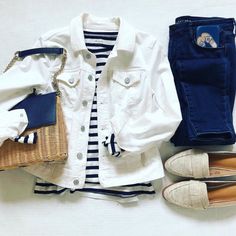 Denim Button Front Jacket Long Sleeve Button Front Fits True To Size White Jacket Outfit Casual, White Jean Jacket Outfits, White Denim Jacket Outfit, Denim Jacket Outfit Women, White Jacket Outfit, Jacket Outfit Women, Jean Jacket Outfits, Modesty Outfits, Denim Jacket Outfit