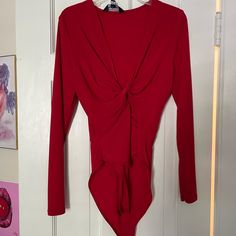 Never Worn Red Short Sleeve Cotton Bodysuit, Red High Stretch Long Sleeve Bodysuit, Red Fitted V-neck Bodysuit, Red Bodysuit, Lady In Red, Asos, Womens Tops, Red, Women Shopping