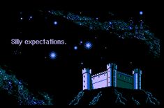 an old computer game with the words silly expectations written on it and stars in the background