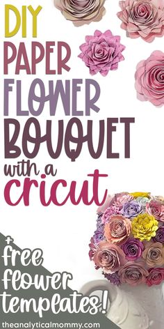 an advertisement for paper flower bouquet with a cricut