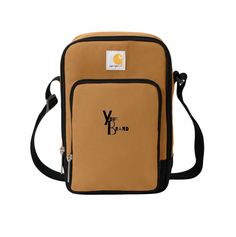 an orange and black cross body bag with the y logo on it's side