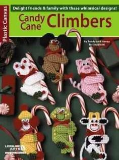 crocheted christmas ornaments with candy canes and candies on the front cover