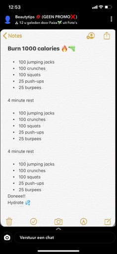 an iphone screen showing the workout schedule for burn 100 calories