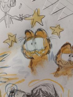 Garfield star fun orange lazy sketchbook drawing watercolour Cute Garfield Drawings, Garfield Fanart, Garfield Drawing, Silly Garfield, Garfield Aesthetic, Garfield Art