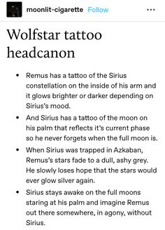 an article about wolfstar tattoo headcanon on the app store's website