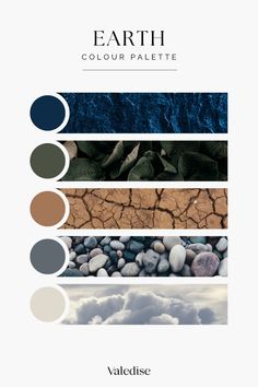 the earth color palette is shown in three different colors, including blue, brown and white