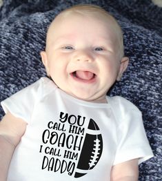 Grab this fun football baby bodysuit to announce your pregnancy, give at that next baby shower, or to support your coach on game day! Made specifically with the coach's kid in mind, these bodysuits will get everyone excited for the football season and remind the coach how much they are loved by the whole family. ⚜️Care Instructions: - Turn bodysuit inside out and wash on cold - Tumble dry on low temperature - Do not iron directly on the lettering FOLLOW US Pinterest: @thegamedayfamily Instagram: Volleyball Coach Gifts, Football Coach Gifts, Coach Outfits, Wrestling Coach, Coaches Wife, Basketball Baby, Crossfit Clothes, Softball Coach, Cadeau Baby Shower