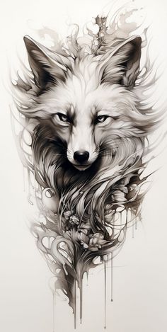 an artistic drawing of a wolf's face