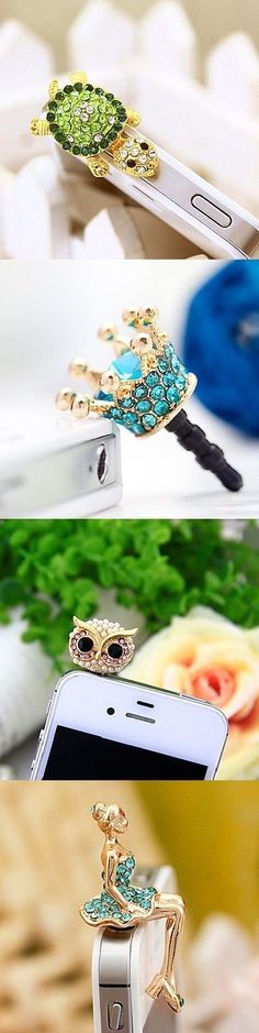 three different pictures of cell phones with brooches on them and one is holding a phone