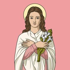 an image of the virgin mary holding flowers