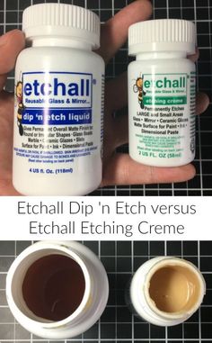 two bottles of echan dip next to each other on a table with the words echan dip'n fetch versus etching creme