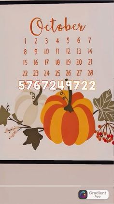 an image of a calendar with pumpkins on it