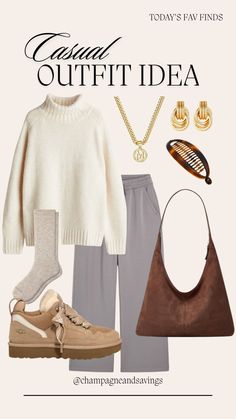 Wondering how to style an Ugg sneakers outfit? Try this cozy casual outfit idea with an oversized sweater, wide leg sweatpants and brown suede hobo bag! Perfect for everything from school drop off to running errands, just throw on a jacket for a perfect women’s winter outfit idea! Instagram Recreate, Wide Leg Sweatpants Outfit, Suede Hobo Bag, Sneakers Outfit Summer, Casual Outfit Idea, Ugg Sneakers, Sweatpants Outfits, Sweatpants Outfit