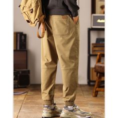 Spring/Fall Loose Washed Khaki Cargo Pants  Material: Cotton+Polyester   Material: 97% Cotton + 3% Spandex  Size: S, M, L, XL, 2XL, 3XL, 4XL Color: Khaki Pants Type: Cargo Pants Style Type: Street Trendy  Season: Spring, Fall, Winter,   Occasion: Leisure, Outdoor, Daily, Vacation, Fall Outfits Casual Stretch Brown Cargo Pants, Brown Stretch Casual Cargo Pants, Beige Cotton Pants For Outdoor, Casual Brown Harem Pants With Pockets, Beige Full-length Harem Pants With Pockets, Baggy Ankle-length Joggers With Pockets, Baggy Khaki Joggers With Pockets, Full Length Khaki Harem Pants With Pockets, Casual Stretch Harem Pants With Side Pockets