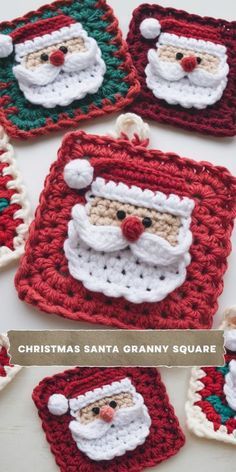 crocheted santa's square ornament set for christmas tree decorating