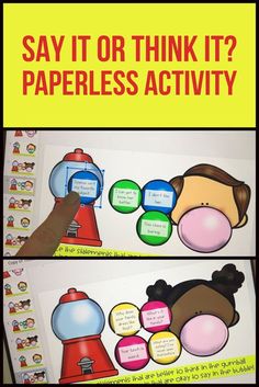 two pictures with words that say, say it or think it? paperless activity