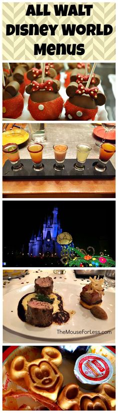 disney world menus and desserts with the words, all walt world menus