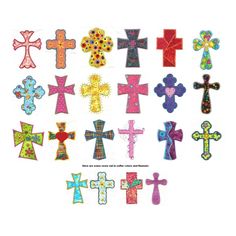 many different types of crosses are shown on the white background, and one is made out of paper