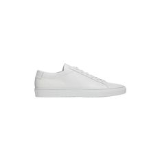 Common Projects "Achilles" low-top sneaker in soft calfskin leather 1" heel Round toe Lace-up front Golden embossed numbers at heel Rubber outsole Made in Italy Classic Custom Sneakers With Calf Leather And Leather Sole, Luxury Low-top Leather Shoes With White Sole, Luxury White-soled Low-top Leather Shoes, Classic Sneakers With Vulcanized Sole In Calf Leather, Classic High-top Sneakers With Vulcanized Sole, Classic Calf Leather Sneakers With Vulcanized Sole, Classic High-top Sneakers With Rubber Sole, White Custom Sneakers With Vulcanized Calf Leather Sole, Custom Calf Leather Sneakers With Vulcanized Sole