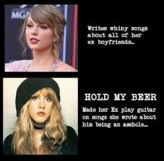 two pictures of taylor swift and taylor's song about her ex boyfriends, one with