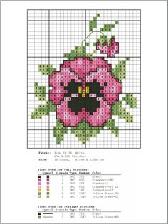 a cross stitch pattern with pink flowers and green leaves on the bottom half of it