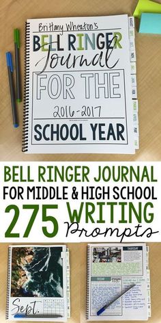 the bell ringer journal for the school year is on display in front of two notebooks