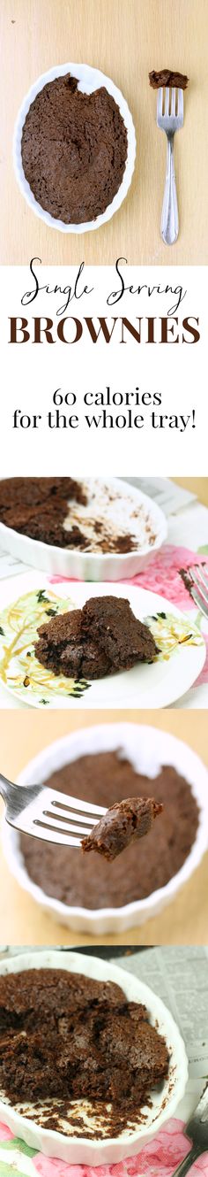 chocolate brownies on plates with forks and spoons next to them, all in the same bowl