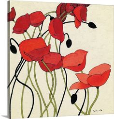 a painting of red flowers on a white background