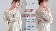 the woman is wearing a white blouse with floral embroidery on it and has her hands in her pockets