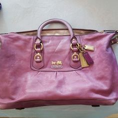 Good Condition, Larger Size , Have Some Signs Of Wear, But Not Flaws, Inside Clean Coach Leather Bag, Coach Leather, Michael Kors Hamilton, Coach Bags, Color Purple, Leather Bag, Shoulder Bags, Top Handle Bag, Michael Kors