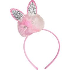 Add a little extra shine to your bunny outfit with this adorable headband. The pink band is topped with an off-center pink puff featuring pink and silver glitter ears a pink nose and silver tinsel whiskers. Glitter Bunny Ears Pom-Pom Fabric & Plastic Headband product details:  4.6in wide x 8.5in tall One size fits most teens and adults Fabric and plastic Cute Adjustable Bunny Ears Headband, Party Hair Accessories: Bunny Ears Headband, Cute Party Headband For Spring, Cute Spring Party Headband, Fun Pink Headband For Birthday, Adjustable Bunny Ears Headband, Fun Pink Hair Accessories For Spring, Pink Headband For Birthday, Pink Ears Hair Accessories For Party