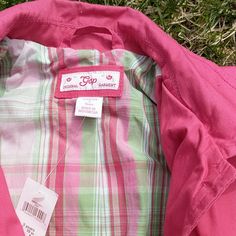 Girls Pink Spring Raincoat With Plaid Lining Is A Breath Of Fresh Air To Brighten Rainy Days! Beautiful Buttons, Lined Raincoat, Collar, Pockets Are Some Pretty Details. Pink Long Sleeve School Outerwear, Cute Pink Outerwear With Pockets, Preppy Cotton Outerwear For School, Preppy Cotton Outerwear For Spring, Preppy Spring Outerwear For School, Preppy Spring School Outerwear, Cute Cotton Outerwear By Gap, Cute Gap Cotton Outerwear, Cute Gap Outerwear For Fall