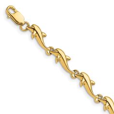 14k Yellow Gold Fancy Dolphin Bracelet-7-inch, 5.5-MM wide https://www.jewelryshopping.com/products/14k-yellow-gold-fancy-dolphin-bracelet-7-inch-5-5-mm-wide Jewelryshopping.com #Bestseller Dolphin Bracelet, Bow Jewelry, Unique Jewelry Designs, Yellow Gold Bracelet, Jewelry Companies, Black Bow, Bracelet Gift, Bracelet Designs, Link Bracelets