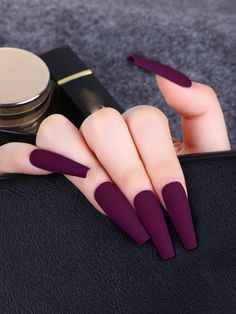 Burgundy Acrylic Nails, Fake Nails Long, Colorful Nails, Burgundy Nails, روتين العناية بالبشرة, Pedicure Nail Art, Orange Nails, Stick On Nails, Nail Arts