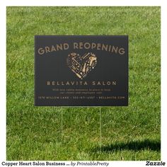 a sign in the grass that says, grand reppening bellavita salon