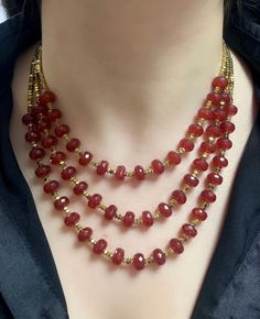 Stunning Vintage West Germany Red Rhinestone Onyx Necklace Gift for girlfriend gift for mother Elevate your style with our exquisite handmade necklace, meticulously crafted to add a touch of elegance to any outfit. This stunning piece is made with love and precision, featuring high-quality materials that ensure both durability and shine. Every necklace is uniquely fashioned from premium gemstones and expertly woven with an array of delicate beads, ensuring that no two pieces are alike - just lik Luxury Vintage Rhinestone Necklaces, Luxury Red Beaded Pendant Necklace, Elegant Round Necklaces With Faceted Beads, Red Faceted Carnelian Jewelry, Red Crystal Necklaces With Gemstone Beads, Red Crystal Necklace With Gemstone Beads, Luxury Red Necklace For Gift, Elegant Ruby Round Beads Jewelry, Ruby Temple Jewelry Necklace As Gift