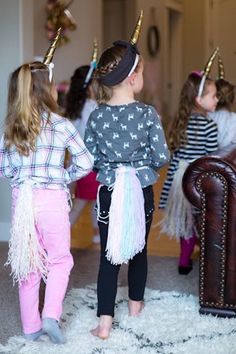 Girls in Unicorn Attire from a Rainbows & Unicorns Birthday Party via Kara's Party Ideas Unicorn Pics, Unicorns Birthday Party, Unicorn Tee, My Little Pony Party