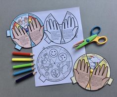 an image of childrens hands and coloring pages